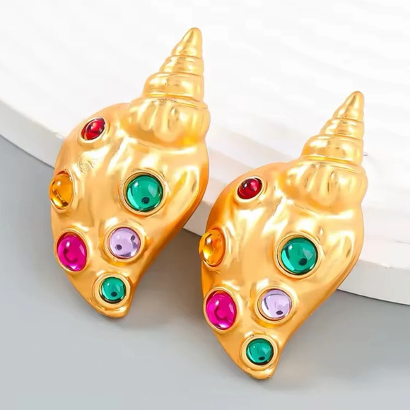 Zara Gold Colorful Shell Earrings - Picture 1 of 17